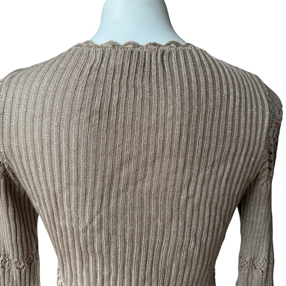 Vintage Bette Paige Ribbed Knit Tan Metallic Long Sleeve Sweater, Sz M - Picture 8 of 12
